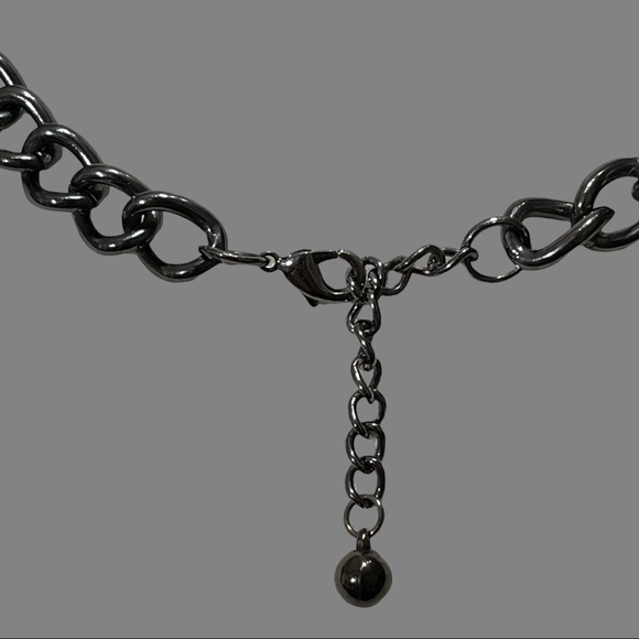 Multi Strand Gunmetal Gray Chain and Bead Necklace - Picture 4 of 4